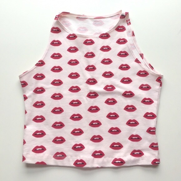 Pink Lips Fitted Crop Top - Picture 4 of 5